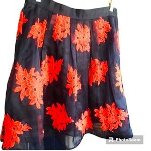 Stunning Embroidered Crinoline Skirt XL  Blue & Orange  Maeve Anthropology
